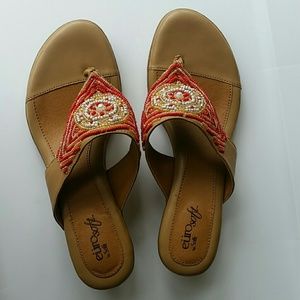 Euro Soft tan Leather Beaded Sandals sz 8.5